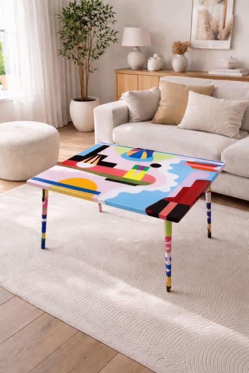 Modern Resin Side Table – Abstract Colorful Wood End Table | Coffee Table in Tables by Epoxy Coffee Table Shop. Item made of wood