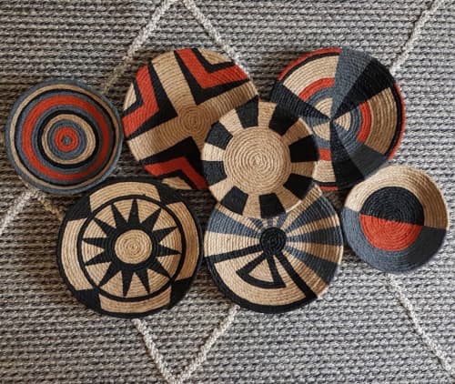 Set of 7 Boho Wall Plate Decor | Decorative Plate in Decorative Objects by Sarmal Design. Item made of bamboo & cotton compatible with boho and mid century modern style