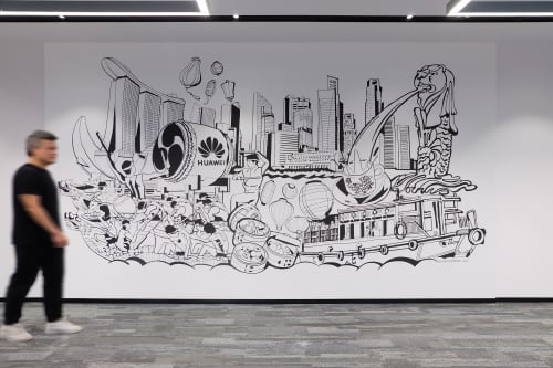 Huawei Singapore office art mural | Murals by Just Sketch | The Metropolis Tower 2 in Singapore. Item composed of synthetic