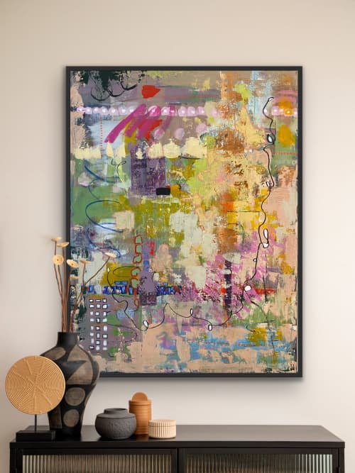 Live Wire Colorful Abstract Painting | Mixed Media by Leanne Pitman. Item made of canvas works with contemporary & eclectic & maximalism style
