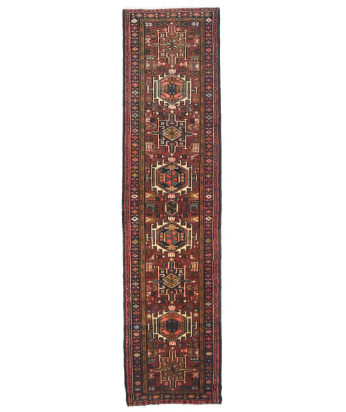 Vintage Rusty Red Geometric 2'4X9'6 Karajeh Runner Rug | Rugs by Magic Rugs. Item made of cotton