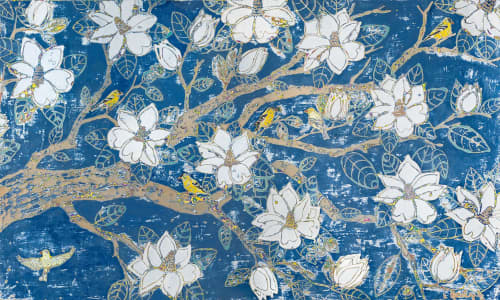 Midnight Magnolia- sold | Oil And Acrylic Painting in Paintings by L Rowland Contemporary Art. Item composed of wood & synthetic