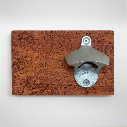 Mt Rainier Topography  |  Wall Mounted Bottle Opener | Bar Accessory in Drinkware by SML | Simple Modern Living. Item composed of wood and metal