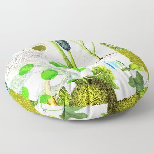 Round Pillow Green Botanical | Pillows by Pam (Pamela) Smilow. Item made of fabric