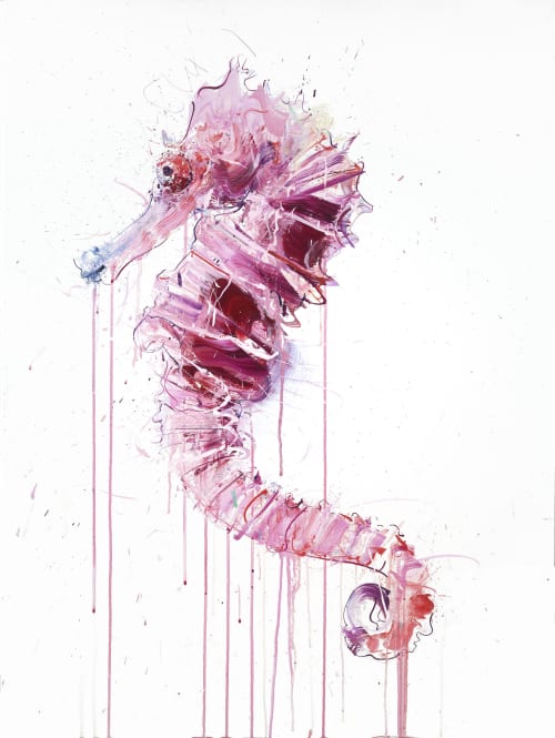 Sea Horse (Gold Leaf) | Oil And Acrylic Painting in Paintings by Dave White. Item composed of synthetic