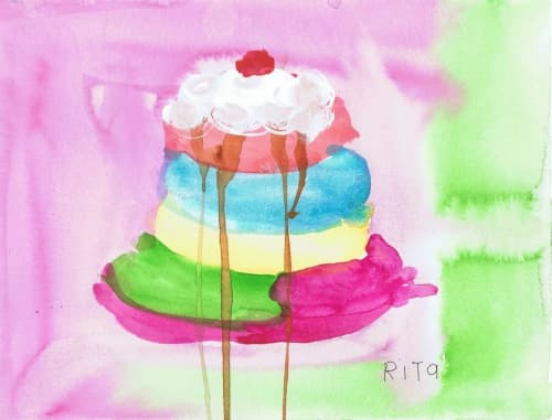 Sufganiyot - Orinial Waterolor | Watercolor Painting in Paintings by Rita Winkler - "My Art, My Shop" (original watercolors by artist with Down syndrome). Item composed of paper compatible with contemporary and modern style
