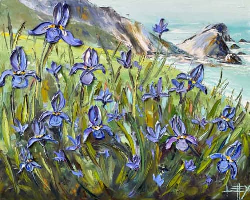 Pacific Coast Irises | Oil And Acrylic Painting in Paintings by Lisa Elley ART. Item made of canvas & synthetic