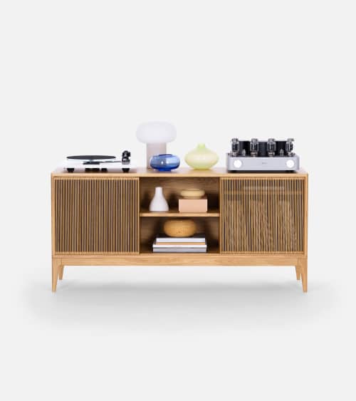 TONN 150 large record player stand vinyl record storage, oak | Media Console in Storage by Mo Woodwork | Stalowa Wola in Stalowa Wola. Item composed of oak wood in minimalism or mid century modern style