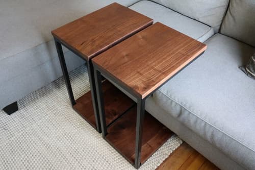 Clear Walnut Modern C Side Table | Tables by Hazel Oak Farms. Item made of walnut with steel works with minimalism & mid century modern style