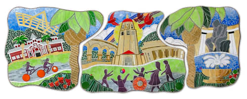 Sunny Day at Stanford University | Public Mosaics by Stacia Goodman Mosaics | Stanford Children's Health | Lucile Packard Children's Hospital Stanford in Palo Alto. Item composed of stone and glass