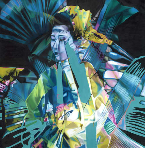 Kaleidoscopic Kyoto: Maiko | Oil And Acrylic Painting in Paintings by Shan Richards. Item composed of canvas and synthetic