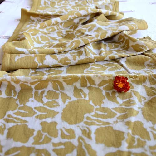 Block Print Organic Cotton Mustard Table Runner - Yan | Linens & Bedding by ichcha. Item composed of cotton