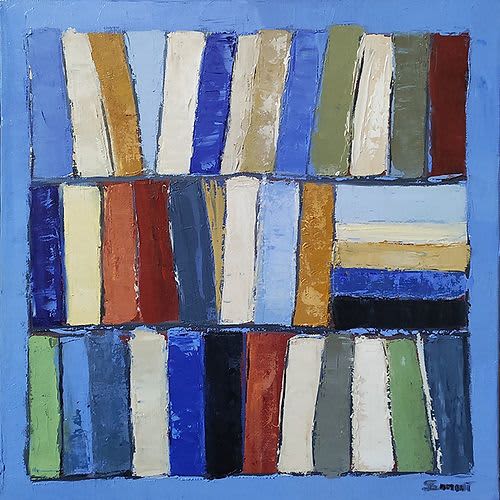 Blue stories | Oil And Acrylic Painting in Paintings by Sophie DUMONT. Item composed of wood and canvas in minimalism or contemporary style