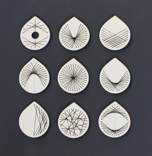 9 Stitched Ceramics Wall Art Set | Wall Sculpture in Wall Hangings by Elizabeth Prince Ceramics. Item made of ceramic compatible with mid century modern and contemporary style