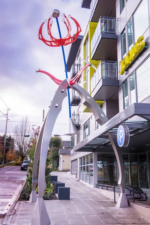 Perseus II | Public Sculptures by Miguel Edwards | Janus Apartments in Seattle. Item made of metal