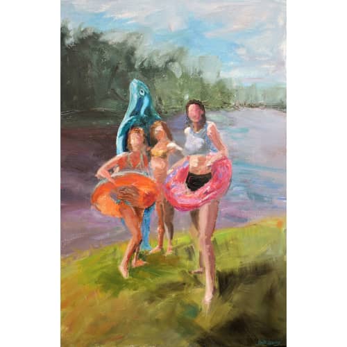 Girls Of Summer | Oil And Acrylic Painting in Paintings by Julia Lawing Fine Art. Item composed of canvas and synthetic