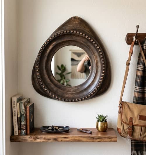 The Artisan Shield Wooden Mirror | Decorative Objects by Famous Art Group Of Industries