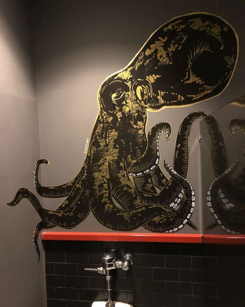 Golden Octopus | Murals by Dozfy, LLC | Cooks & Soldiers in Atlanta. Item made of synthetic