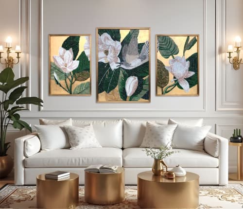 Birds trio mosaic wall art | Art & Wall Decor by Julia Gorbunova. Item made of glass works with contemporary & art deco style