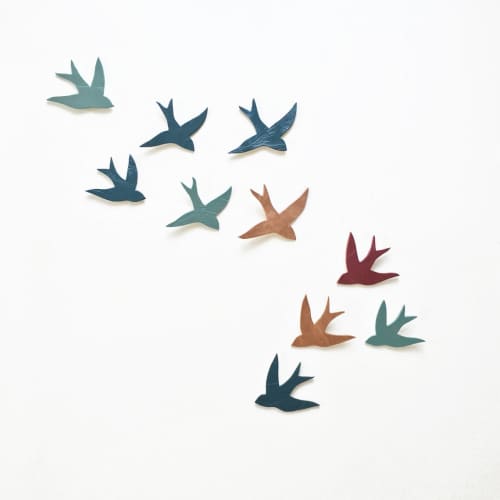 Flock 10 Ceramic Wall Art Swallows | Wall Sculpture in Wall Hangings by Elizabeth Prince Ceramics. Item composed of ceramic in mid century modern or contemporary style