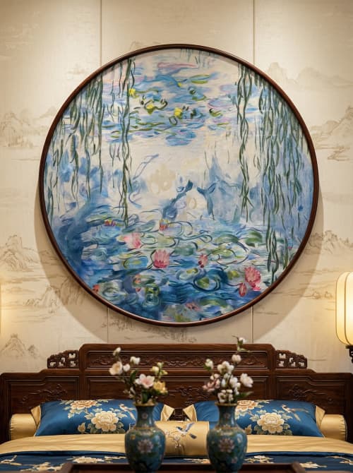 Random-Stitch Suzhou Embroidery Monet’s Water Lilies | Wall Hangings by Dynasty Artisan. Item made of wood with fabric works with contemporary & eclectic & maximalism style