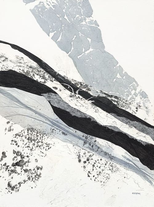 Black and Silver threads Abstract | Oil And Acrylic Painting in Paintings by Jan Sullivan Fowler | B. David Levine in Los Angeles. Item composed of paper & synthetic