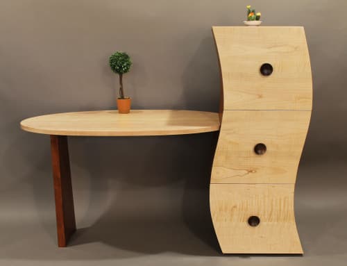 "Contorto" Writing Desk & Drawer Tower | Tables by P. Carlino Design. Item composed of maple wood