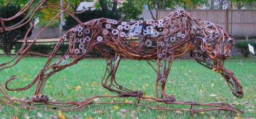 Spotted Catamount | Public Sculptures by Wendy Klemperer Art Inc | Sage Lodge in Pray. Item composed of steel