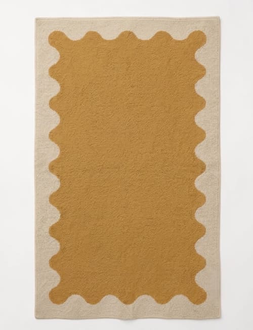 Handwoven Woolen Yellow Runner Rug | Rugs by Evergreen Carpets. Item made of wool works with boho & minimalism style