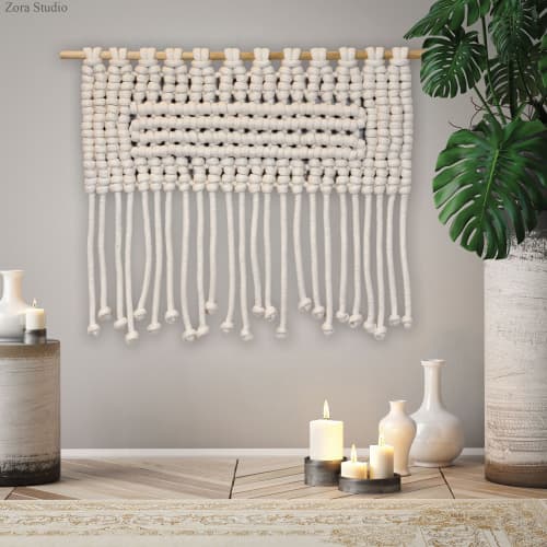 Figure I - Monochromatic Modern Macrame | Macrame Wall Hanging in Wall Hangings by Zora Studio. Item made of cotton works with minimalism & contemporary style