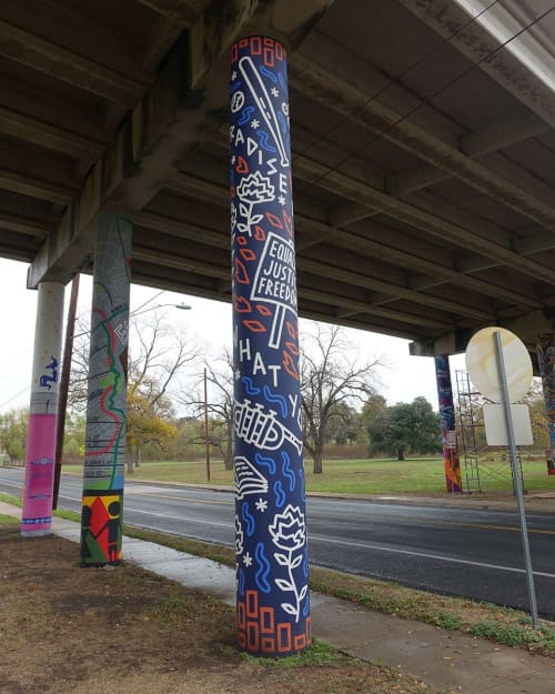 Rosewood Pillar Mural | Street Murals by Will Hatch Crosby | Rosewood Neighborhood Park in Austin. Item made of synthetic