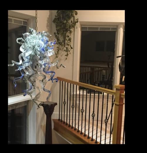 "Spiritual Faith" ~ Blown Glass Chandelier | Chandeliers by White Elk's Visions in Glass - Glass Artisan, Marty White Elk Holmes & COO, Jo Pierce