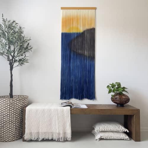 Beach Wall Art Tapestry | Wall Hangings by Mercy Designs Boho. Item made of oak wood with wool works with boho & minimalism style