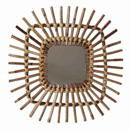 Square Spike Rattan Mirror Wall Decor | Decorative Objects by Casa Amarosa. Item made of wood with glass
