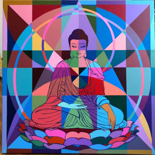 Buddha | Oil And Acrylic Painting in Paintings by C. FInley. Item made of canvas