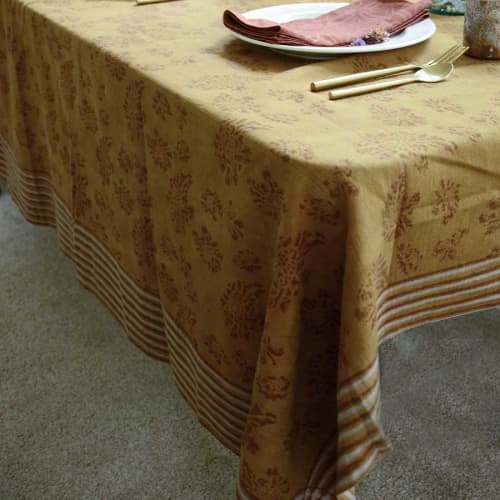 Block Print Tablecloth | Marigold | Linens & Bedding by ichcha. Item made of cotton works with boho & minimalism style