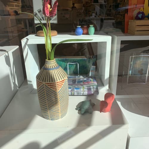 Blue Patterned Vase | Vases & Vessels by Donna de Soto | Ten Women Gallery in Santa Monica. Item composed of stoneware