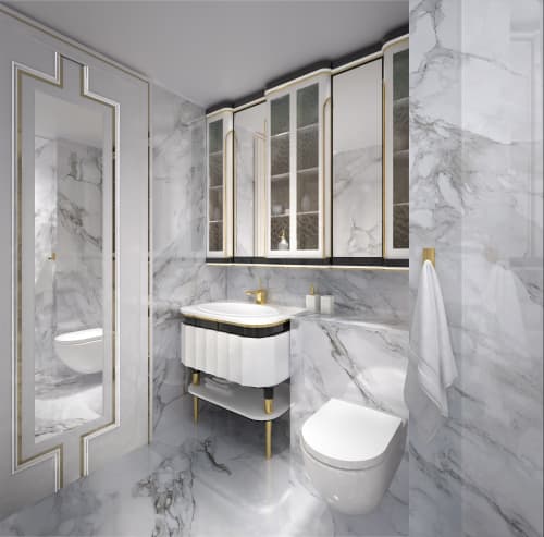 Lavish bathroom in Marble | Interior Design by Egle Mieliauskiene. Item composed of marble