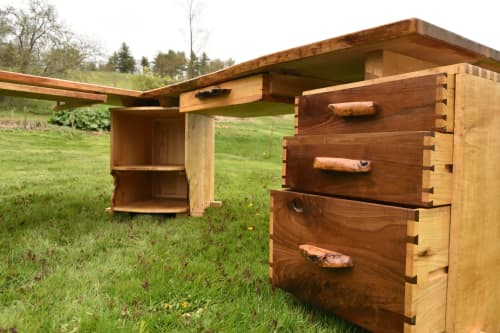 Custom Live edge Cherry L desk | Cabinet in Storage by Gill CC Woodworks. Item made of maple wood