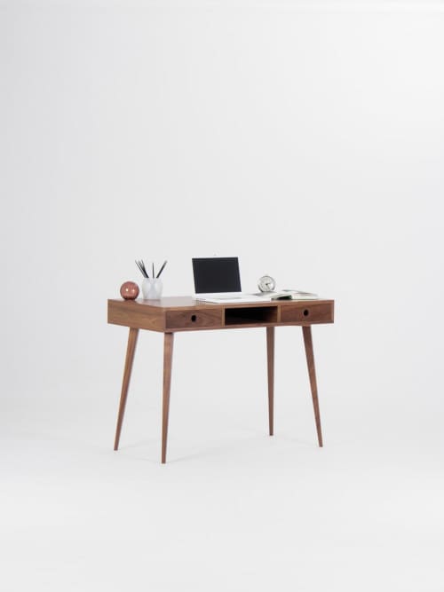 Walnut desk with drawers, bureau with storage | Tables by Mo Woodwork | Stalowa Wola in Stalowa Wola. Item composed of wood in minimalism or mid century modern style