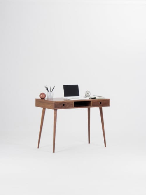 HEIM - Walnut desk with drawers, bureau with storage | Tables by Mo Woodwork | Stalowa Wola in Stalowa Wola. Item composed of wood in minimalism or mid century modern style