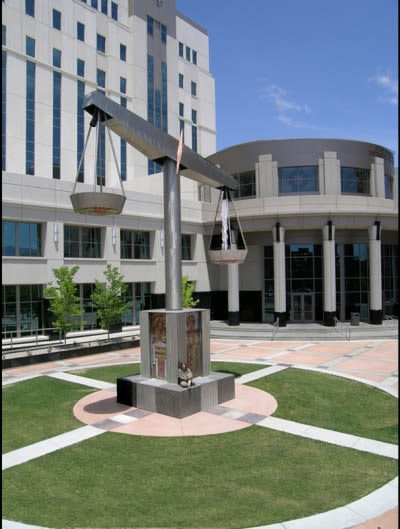 Scales of Justice | Public Sculptures by Evelyn Rosenberg | Bernalillo County Metropolitan Court in Albuquerque. Item composed of copper