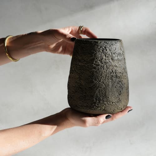 Large Pear Shaped Vase in Earthen Brown Concrete | Vases & Vessels by Carolyn Powers Designs. Item made of concrete with glass works with minimalism & contemporary style