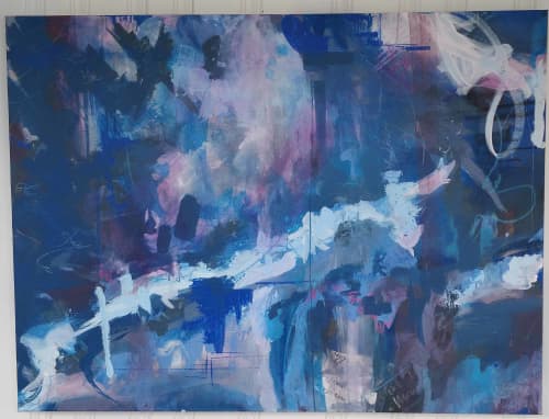 Sunrise Through Fog - blue abstract painting | Oil And Acrylic Painting in Paintings by Brandy M. Patterson. Item made of canvas works with eclectic & maximalism & coastal style