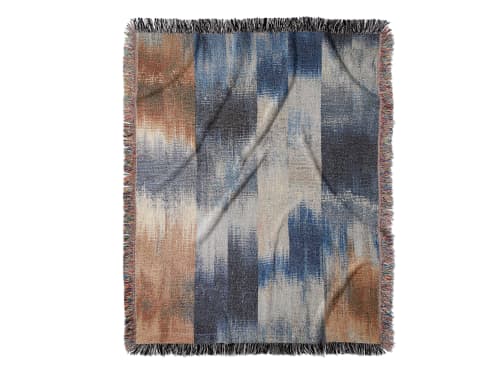 Indigo Reflection - Jacquard Woven Throw Blanket | Linens & Bedding by Jessie Bloom Studio. Item composed of cotton in boho or contemporary style