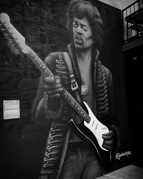 Jimi Hendrix - Harron Custom Guitars Brisbane | Murals by Jade Jennifer Art. Item made of synthetic