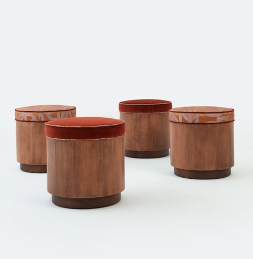 Cozy Round Ottoman | Benches & Ottomans by ALPAQ STUDIO. Item composed of walnut and fabric in minimalism or contemporary style