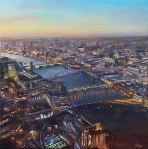 London Commission | Oil And Acrylic Painting in Paintings by Lesley Anne Derks. Item composed of canvas and synthetic