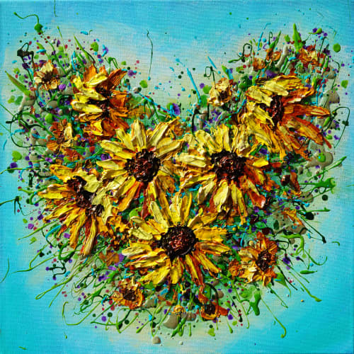 Sunflower Heart | Oil And Acrylic Painting in Paintings by DaggArt. Item composed of canvas