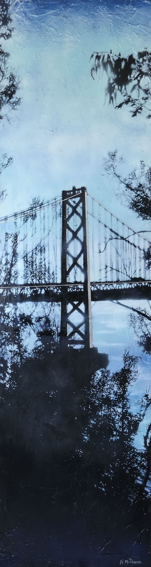 Bay Bridge at Morning | Oil And Acrylic Painting in Paintings by Nichole McDaniel. Item made of wood with synthetic